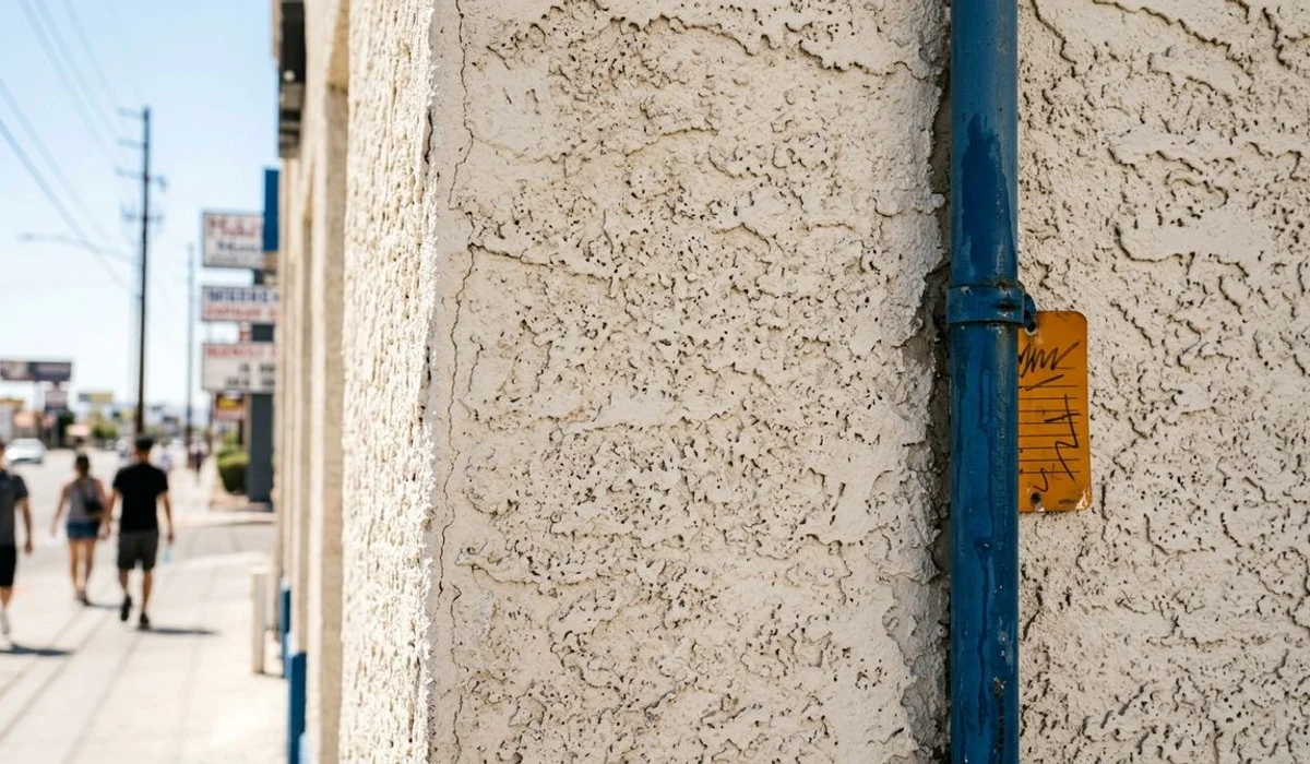 Close-up of clean intact stucco texture after washing