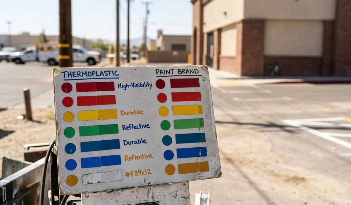 Comparison chart of thermoplastic vs paint, brand colors