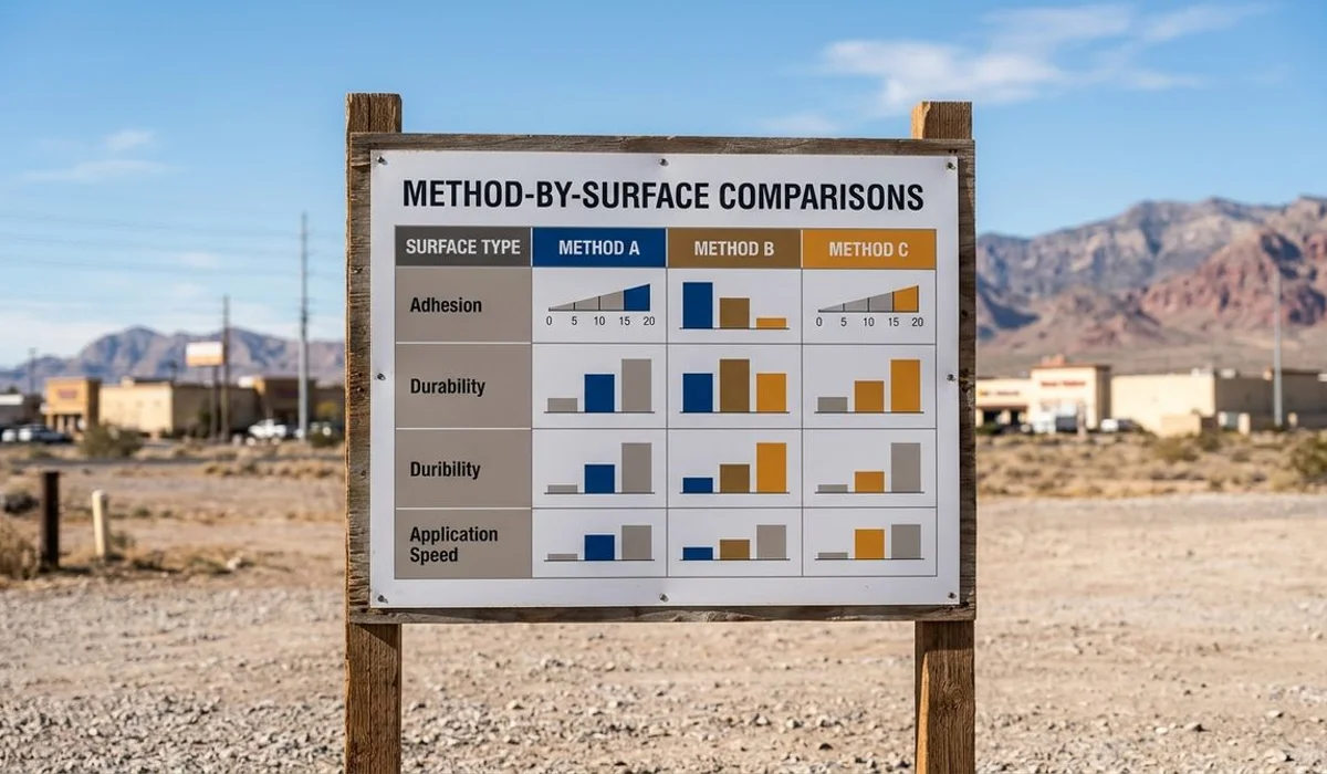 Method-by-surface comparison chart, brand colors
