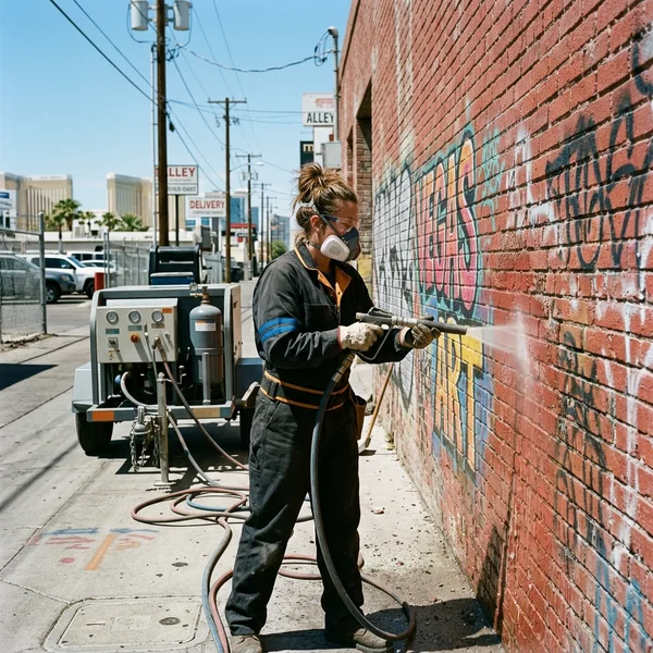 Soda blasting graffiti